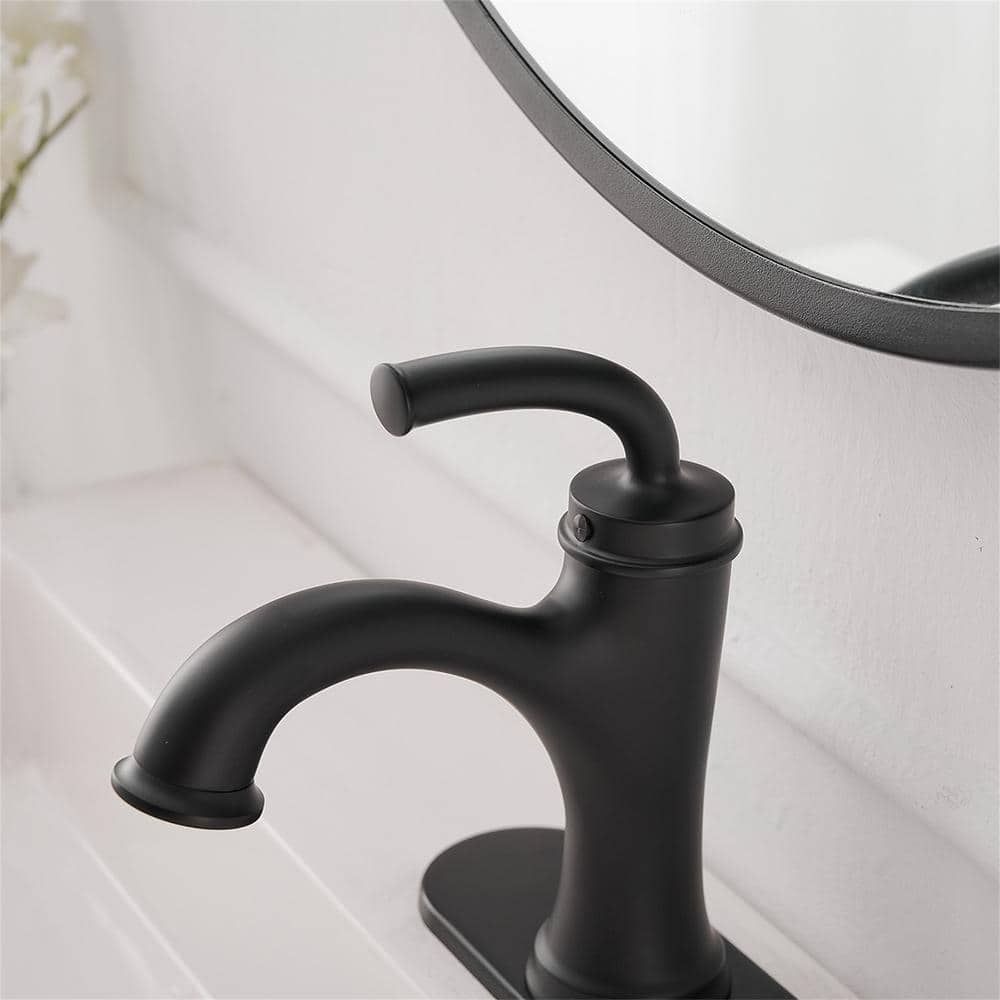 Matte Black Brass Single Handle Bathroom Faucet with Drain Kit