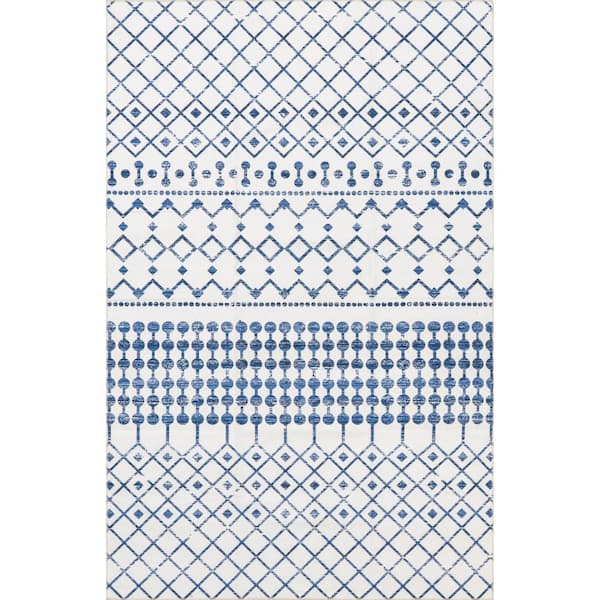 Moroccan Blythe Machine Washable Blue 5 ft. x 8 ft. Area Rug