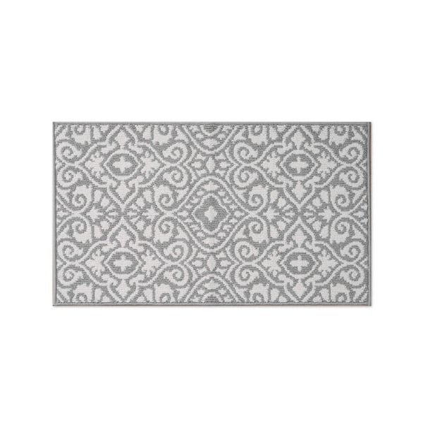 Washable Skid-Resistant Light Grey/Ivory 2 ft. x 4 ft. All Loop Tufted Area Rug