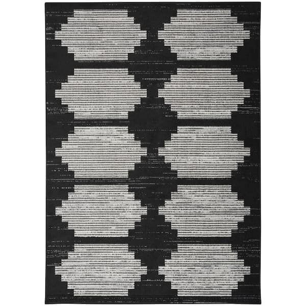 Nourison Modern Passion Blk/Grey 5 ft. x 7 ft. Geometric Contemporary Area Rug