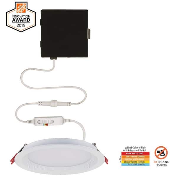 Slim Baffle Integrated LED 4 in Round Adj Color Temp Canless Recessed Light for Kitchen Bath Living rooms, White