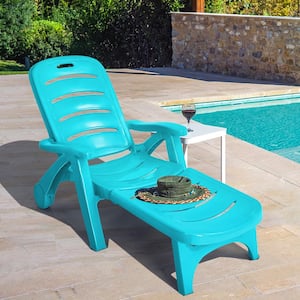 5-Position Folding Plastic Outdoor Lounge Chair Recliner for Beach Poolside Backyard in Turquoise