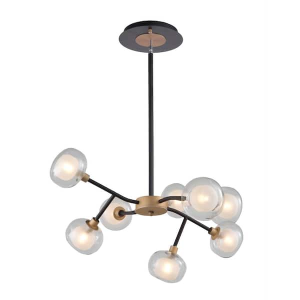 ARTCRAFT Grappolo 4-Watt Matte Black and Vintage Gold Integrated LED Sputnik Chandelier with Glass Shades
