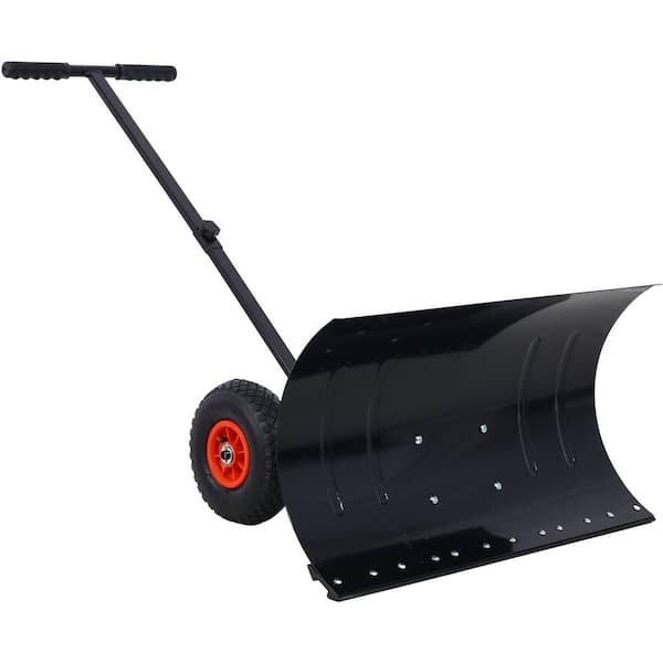 47 in. Metal Handle Steel Snow Shovel with Wheels, Snow Pusher, Cushioned Adjustable Angle Handle Snow Removal Too