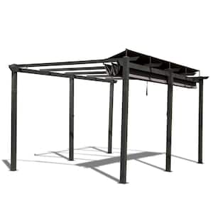 11 ft. x 16 ft. Dark Gray Outdoor Retractable Pergola, Patio Grill Gazebo, Weather-Resistant