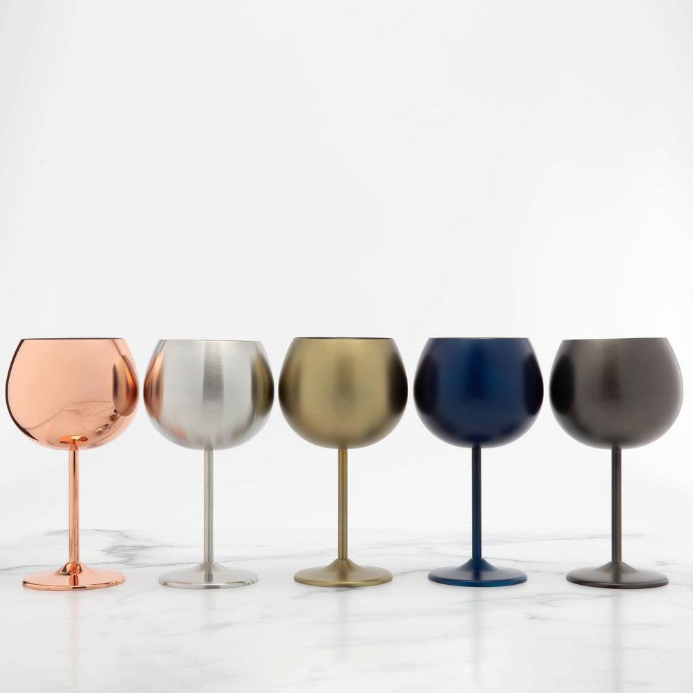 Set of 4 Black Stainless Steel 18oz Wine Glasses