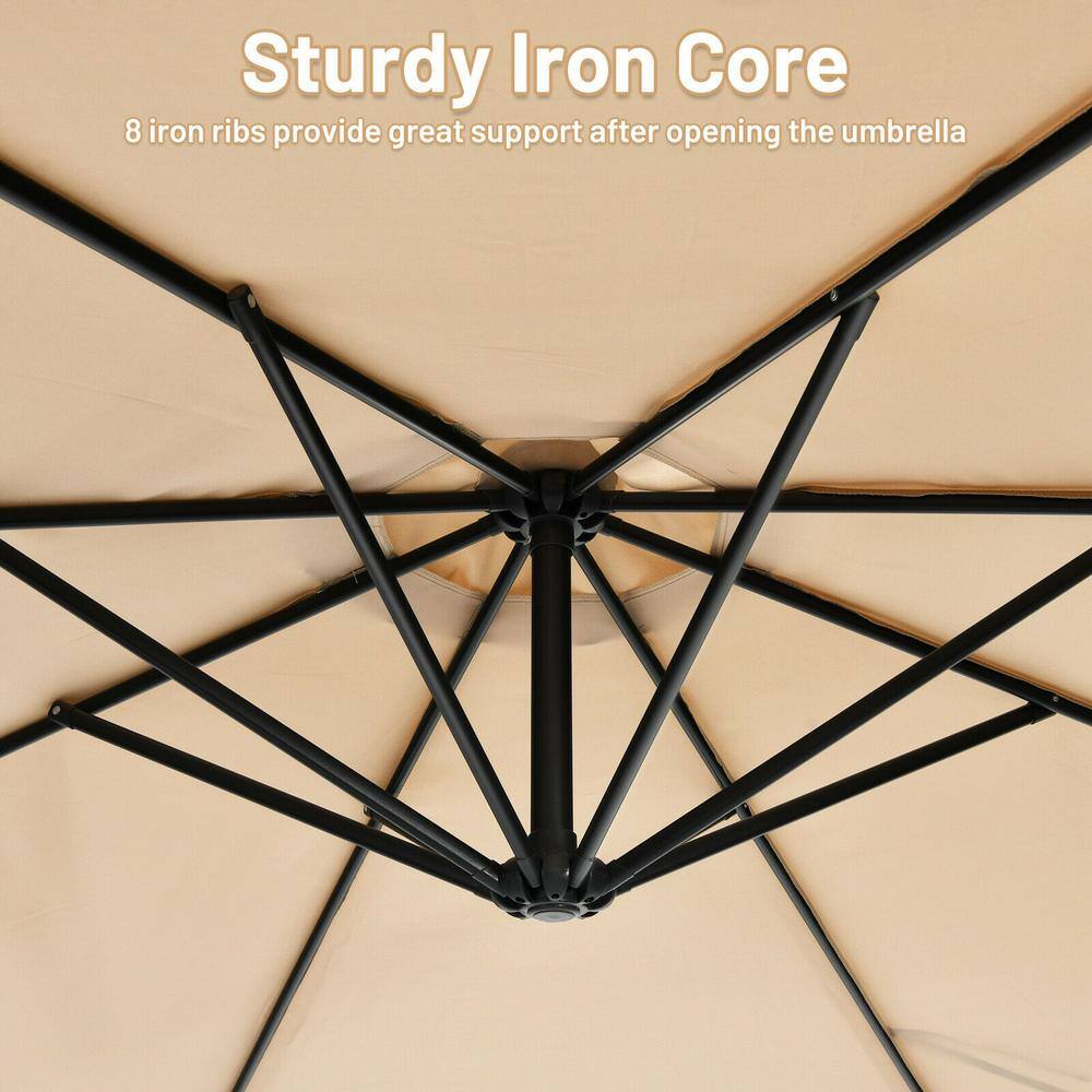 Beige 10' Iron Cantilever Patio Umbrella with Cross Base