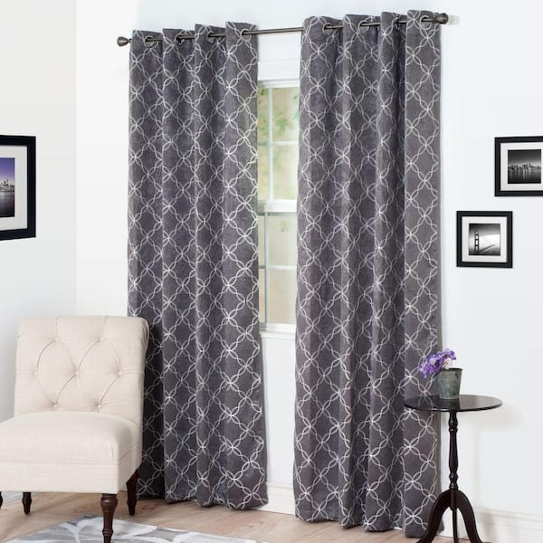 Lavish Home Charcoal Trellis Rod Pocket Blackout Curtain - 54 in. W x 84 in. L