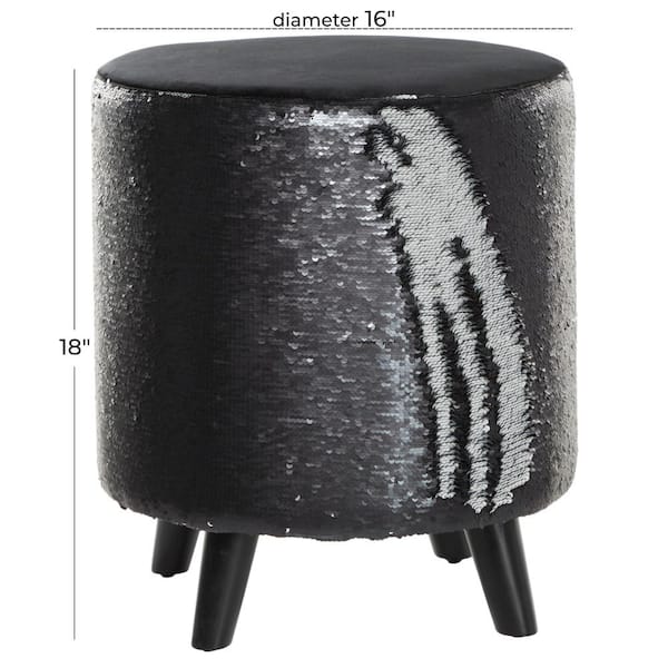 Caspian Black Polyester  Wood Contemporary Stool Medium (16 in.) Ottoman
