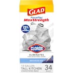 Glad ForceFlex MaxStrength 13 Gal. Mountain Air White Trash Bags Clorox  Antimicrobial Tall Kitchen Drawstring (34-Count) 1258779298 - The Home Depot