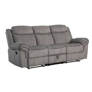 Gray Pillow Top Armrests Velvet Upholstery Contemporary style Fabric Upholstered Motion Sofa with Console and Cup Holder
