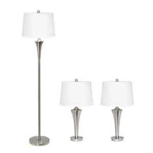Tapered Brushed Nickel 2-Modern Table and 1-Floor Lamp Set (3-Pack)