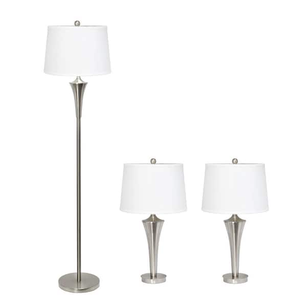 Elegant Designs Tapered Brushed Nickel 2-Modern Table and 1-Floor Lamp Set (3-Pack)