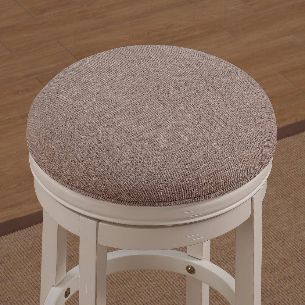 Transitional 26'' Swivel Backless Counter Stool in Antique White and Light Brown
