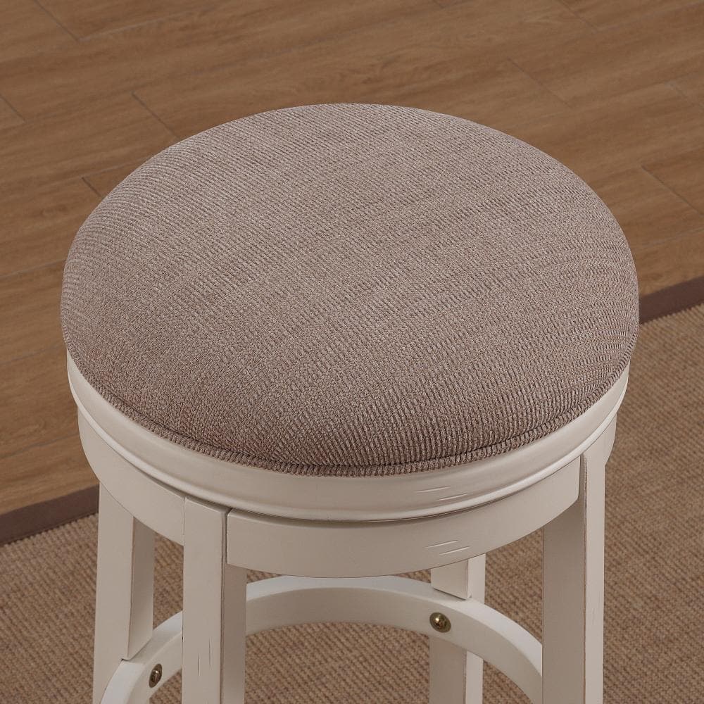 Aversa 34" Antique White Backless Swivel Wood Bar Stool