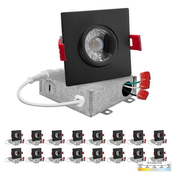 NuWatt in. Canless Black Square Gimbal Integrated LED Recessed Light Kit  CCT 2700K 5000K New Construction (16 Pack) NW-GMB-3-5CT-BLK-SQ-16P  The Home Depot