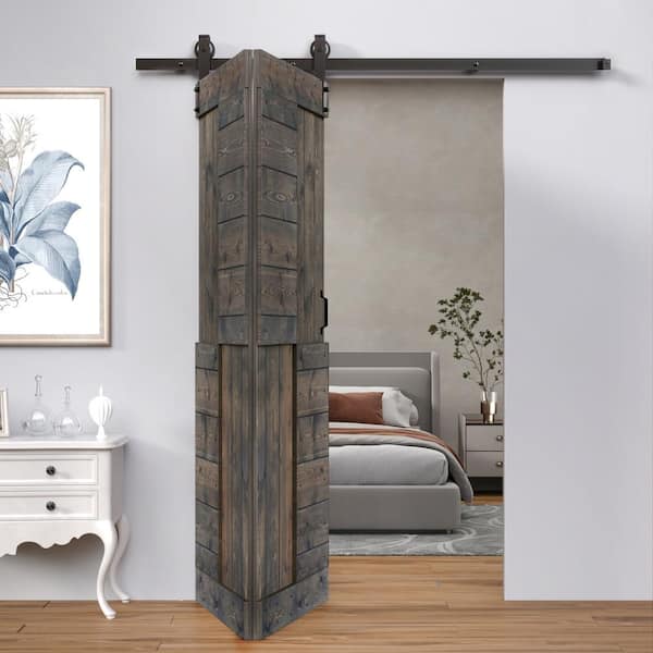 ISLIFE S Style 48 in. x 84 in. (24 in. x 84in. x 2-Panels) Smoky Gray Solid Wood Bi-Fold Door with Hardware Kit Assembly Needed