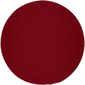 Texturized Solid Brilliant Red Poly 4 ft. x 4 ft. Round Braided Area Rug
