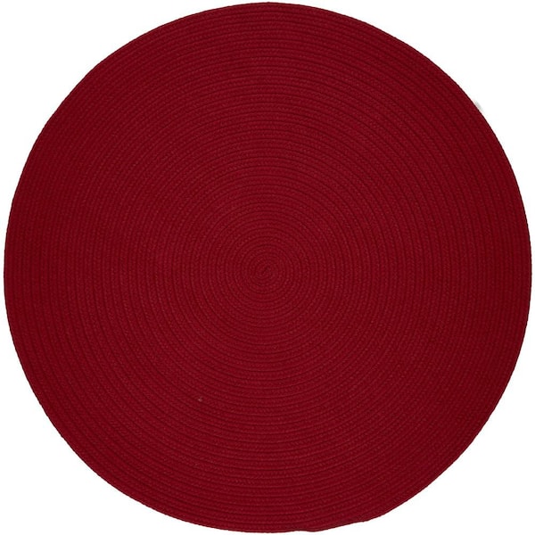 Unbranded Texturized Solid Brilliant Red Poly 4 ft. x 4 ft. Round Braided Area Rug