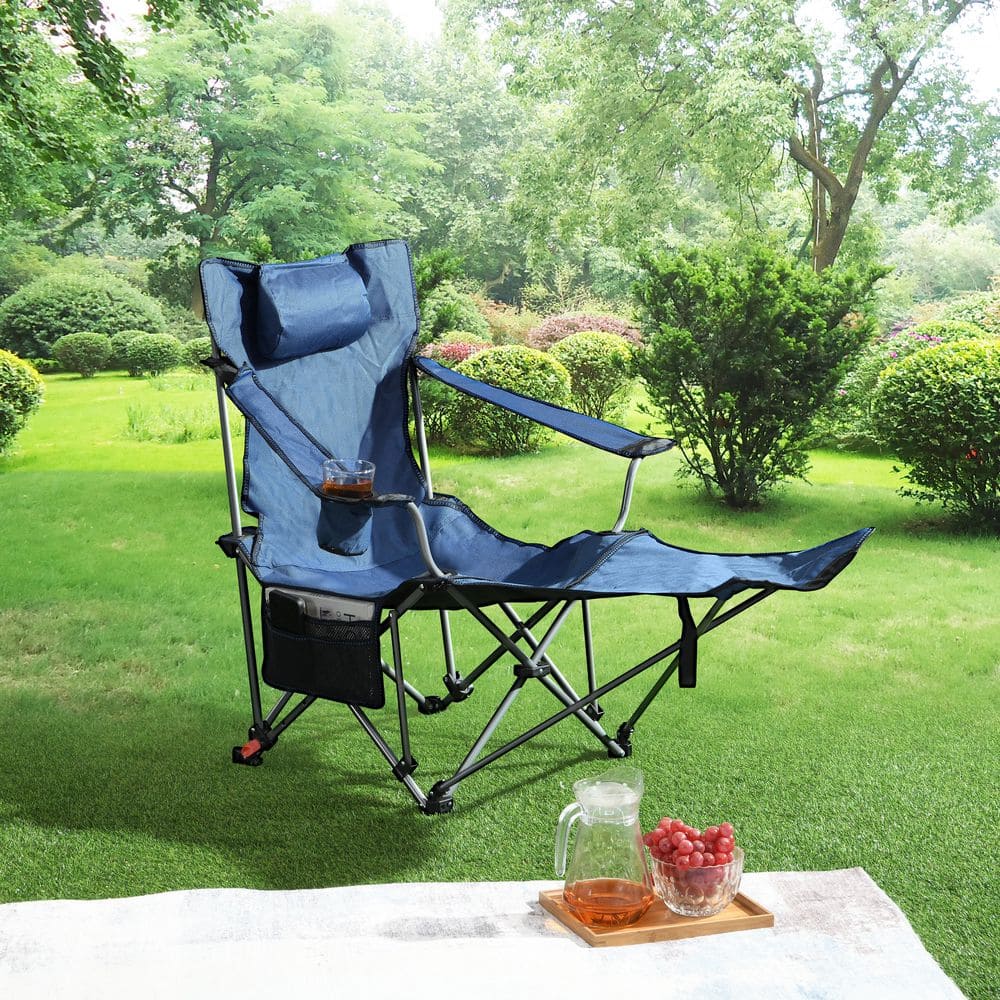 Unbranded Outdoor Camping Chairs Folding/Portable/Adjustable reclining chair, Side Pockets & Cup Holder, Carry Bag, in Dark Blue Campingchair-2