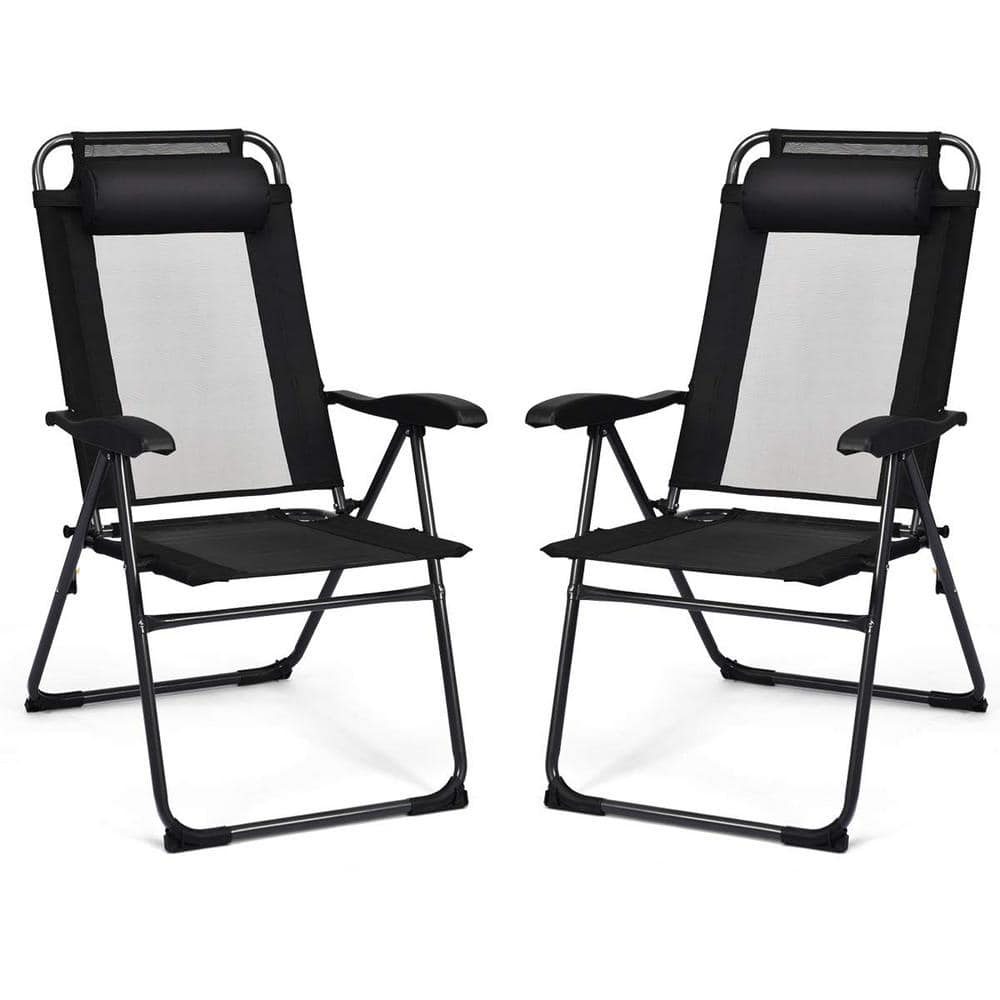 Alpulon Black Metal Portable Folding Outdoor Recliner with 7 Level