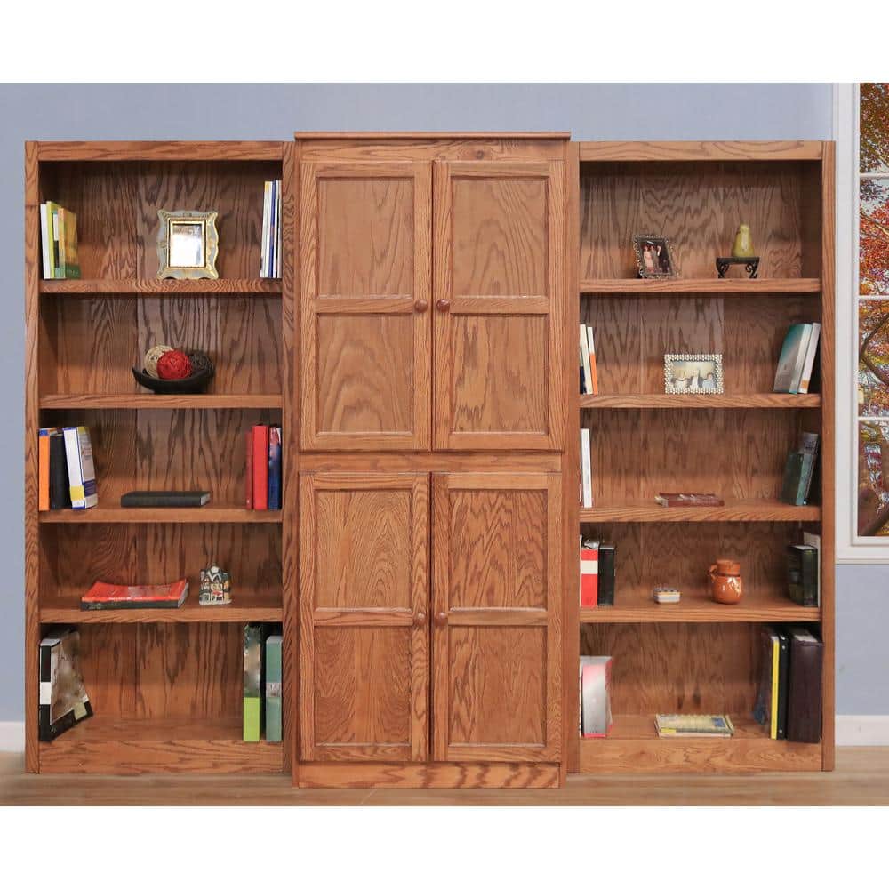 Elegant Oak Finish 15-Shelf Wood Storage & Display Wall Unit