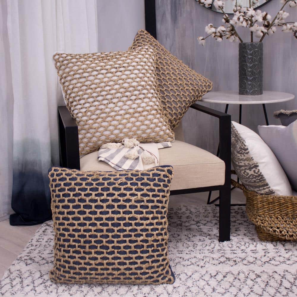 Jada Chic White Cotton & Jute 20" Decorative Pillow