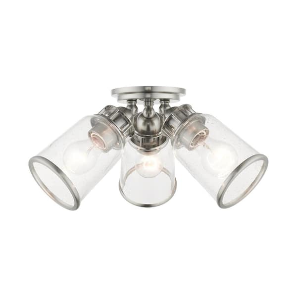 AVIANCE LIGHTING Billingham 16.375 in. 3-Light Brushed Nickel Flush Mount with Clear Seeded Glass