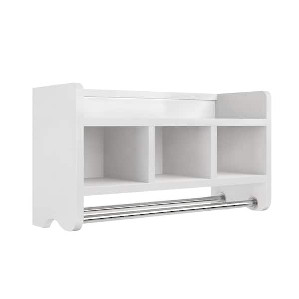 Alaterre Furniture 25 in. W Bath Storage Shelf with Towel Rod in White