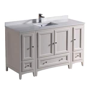 Oxford 54 in. Bath Vanity in Antique White with Quartz Stone Vanity Top in White with White Basin