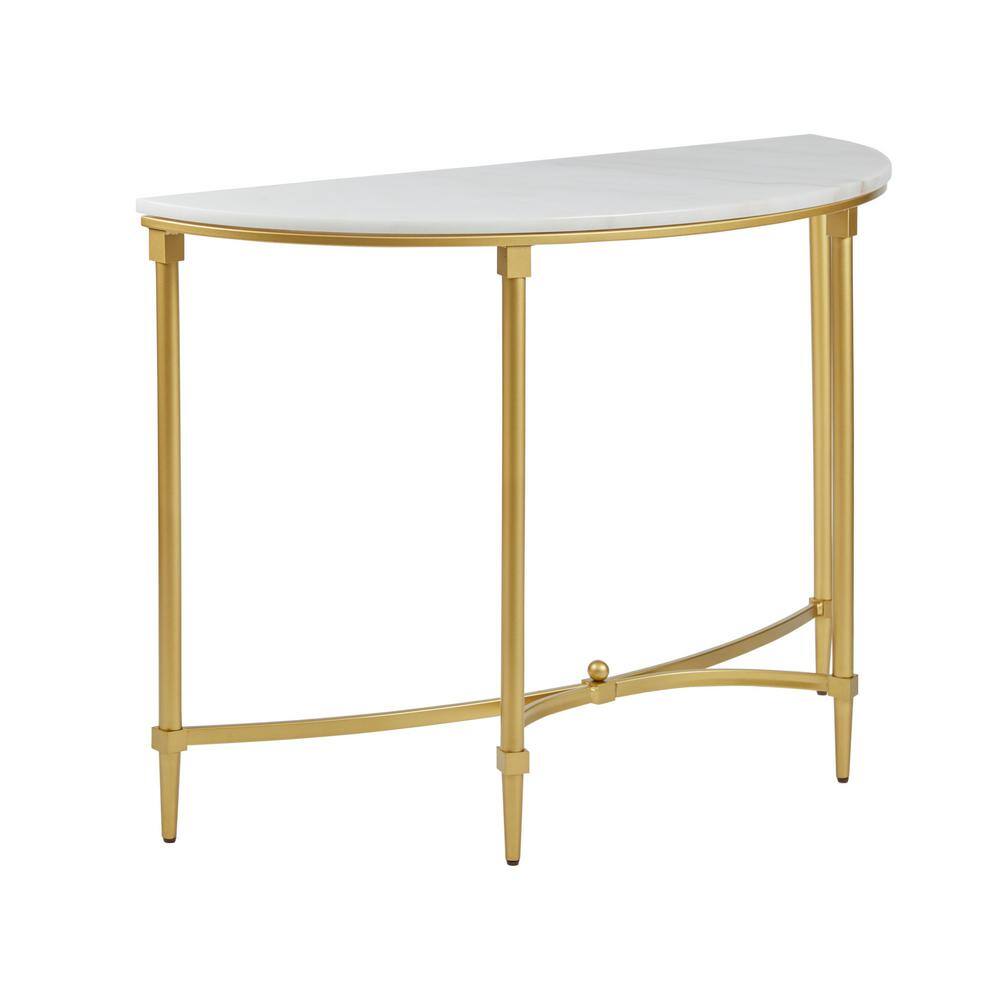 Elegant Bordeaux Demilune Console with White Marble Top and Gold Legs