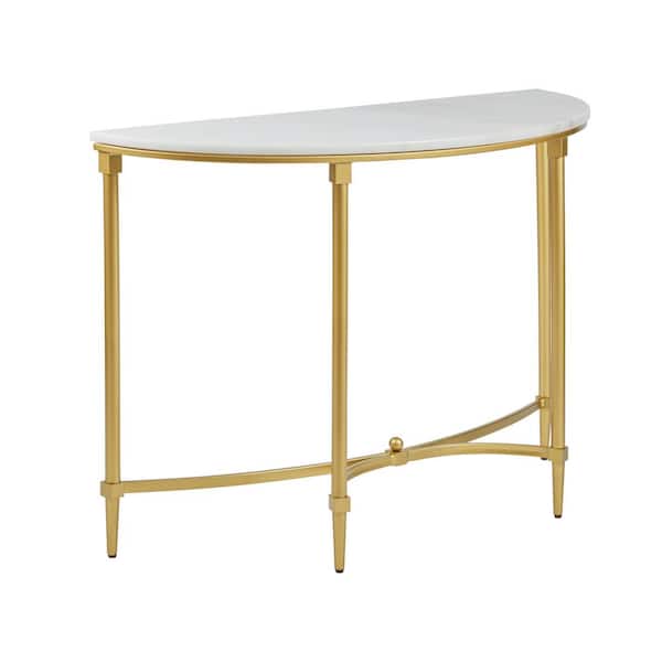 Bordeaux 42.5 in. White/Gold Half-Circle Marble Console Table