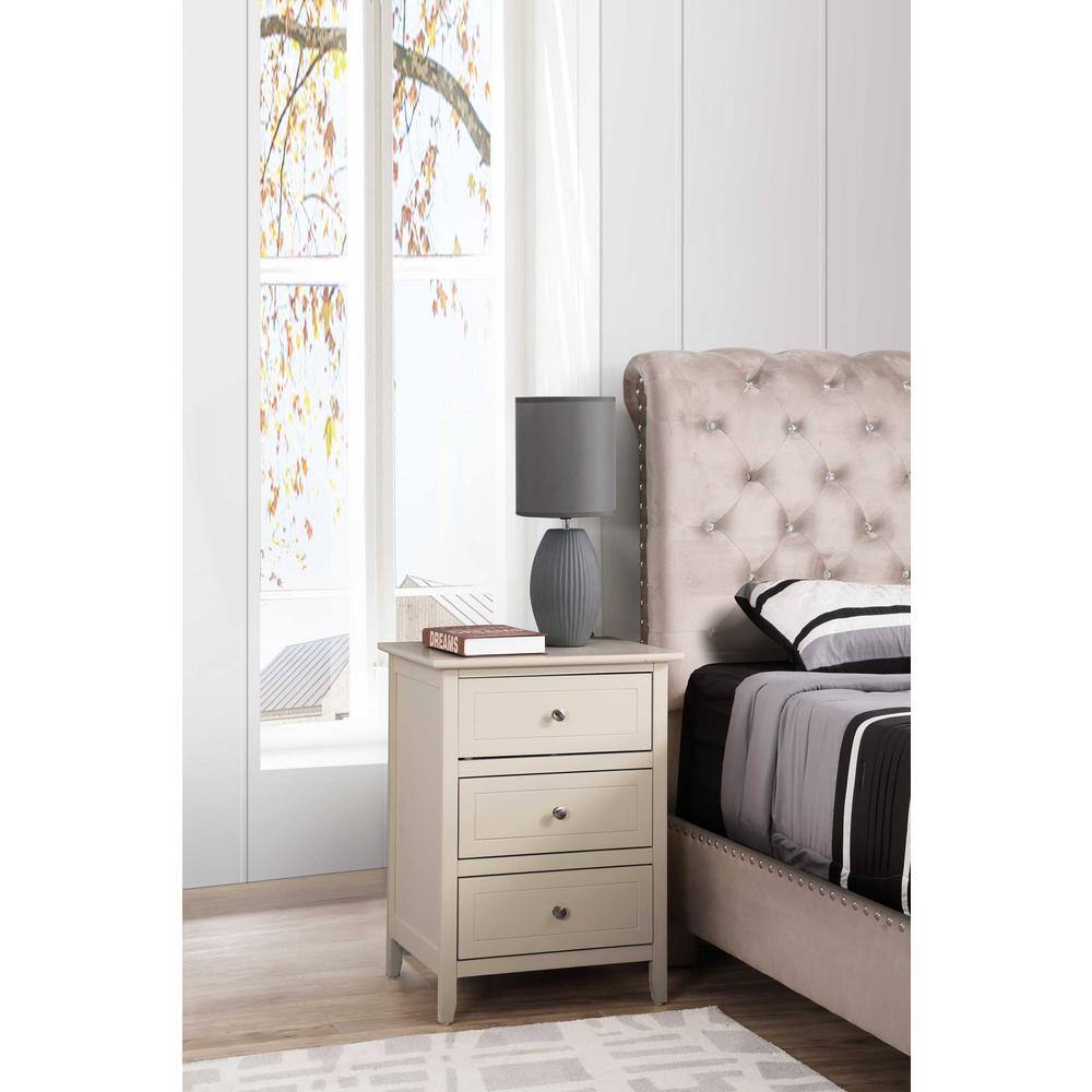 Daniel Beige 3-Drawer Solid Wood Nightstand