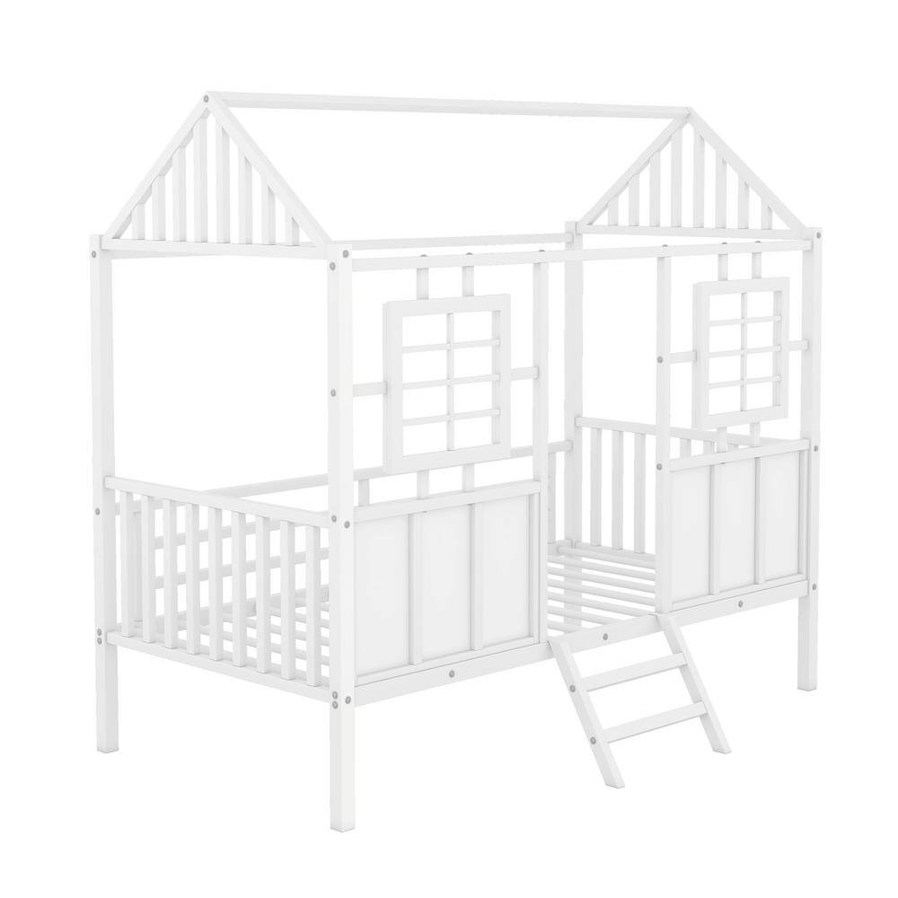 Harper & Bright Designs White Twin Size Metal Low Loft House Bed with