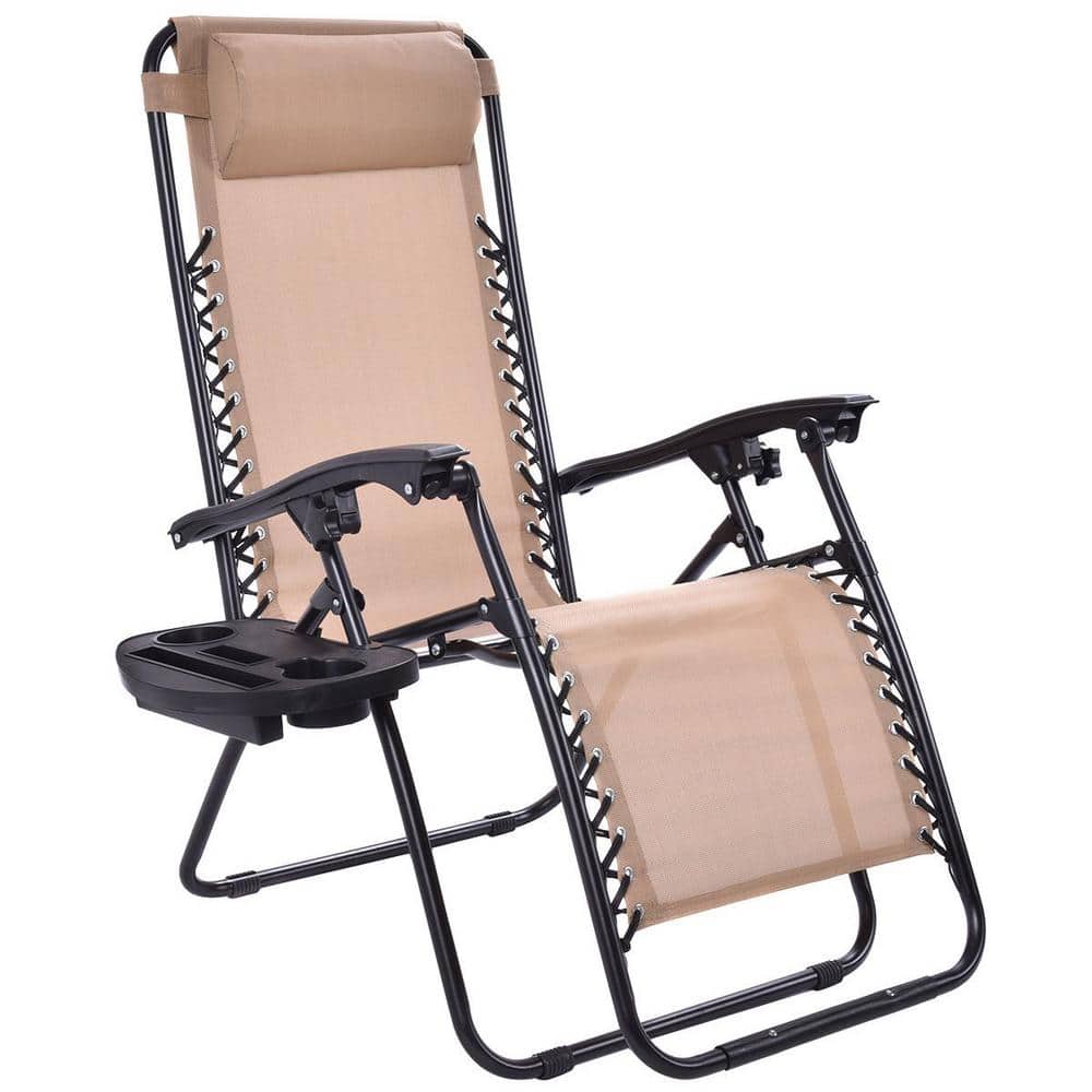 Metal Outdoor Recliner Adjustable Folding Patio Lounge Chair with Beige Cus