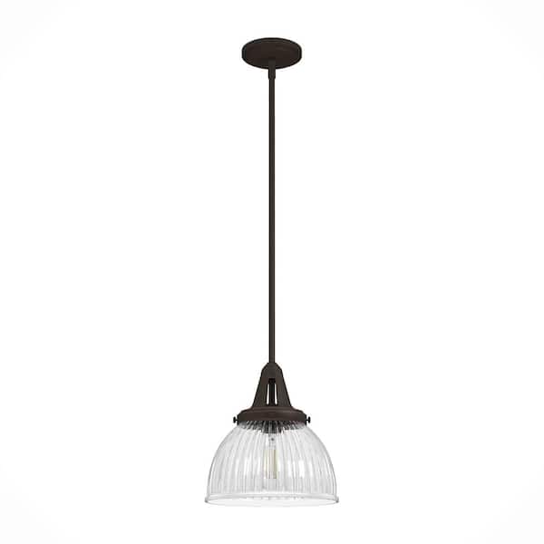 Cypress Grove 1 light Onyx Bengal Island Pendant Light with Clear Holophane Glass Shade Kitchen Light
