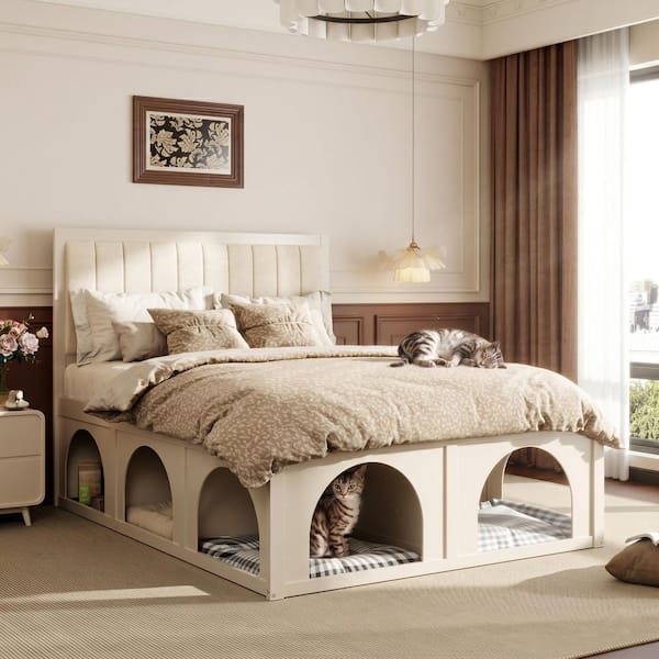 CHRISTOPHER KNIGHT HOME Efim Beige Wood Frame Queen Size Pet-Friendly ...