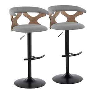Gardenia 32.5 in. Light Grey Fabric, White Washed Wood and Black Metal Adjustable Bar Stool (Set of 2)
