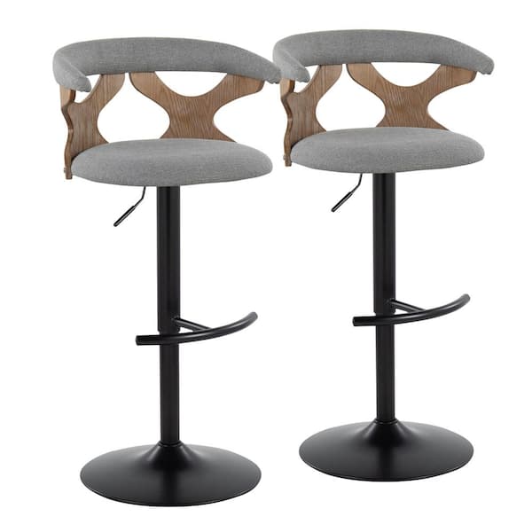 Lumisource Gardenia 32.5 in. Light Grey Fabric, Whitewashed Wood and Black Metal Adjustable Bar Stool (Set of 2)