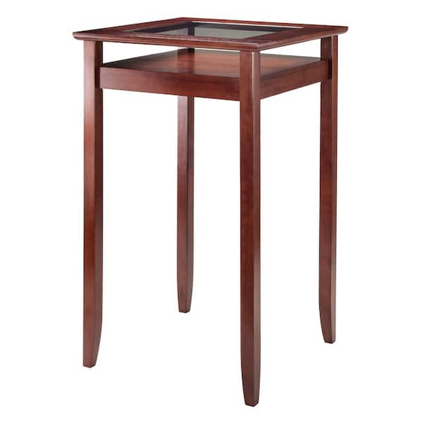 WINSOME WOOD Halo Pub Table with Glass Top in Walnut