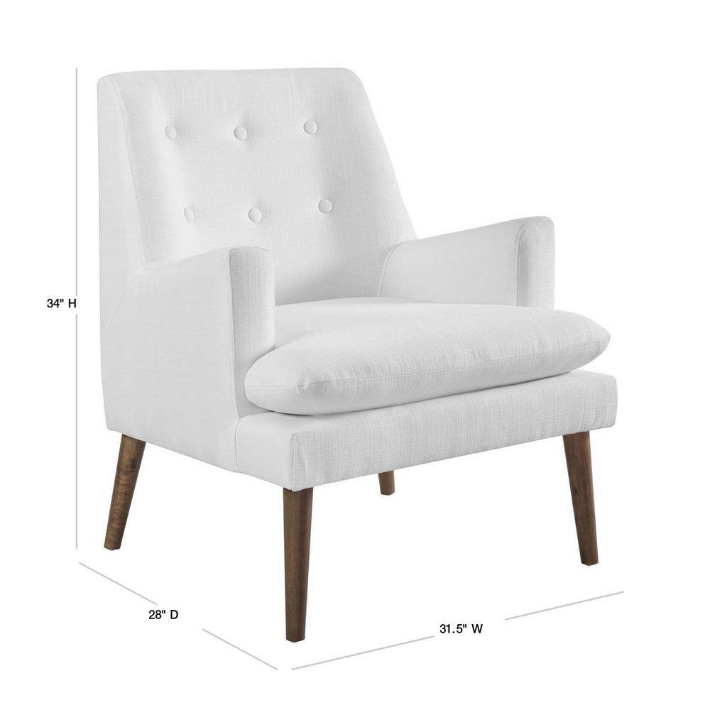 Mid-Century Modern Leisure White Accent Chair with Walnut Wood Legs