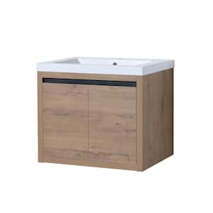 24 in. W x 18 in. D x 20.5 in. H Single Sink Floating Bath Vanity in Imitative Oak with White Resin Top