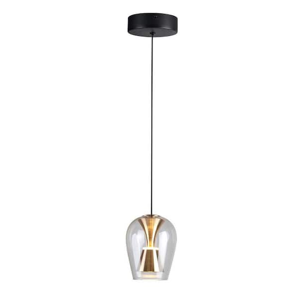 Elegant 8-Watt 1-Light Brass Chandelier Design Integrated LED Dimmable Mini Pendant Light with Transparent Glass Shade