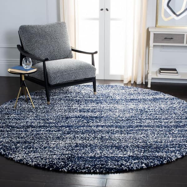 Hudson Shag 4 ft. x 4 ft. Navy/Ivory Solid Marle Round Area Rug