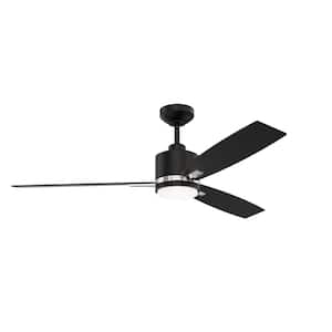 Nuvel 52 in. Outdoor Black and Satin Nickel Standard Ceiling Fan with True White Integrated LED with Remote Included