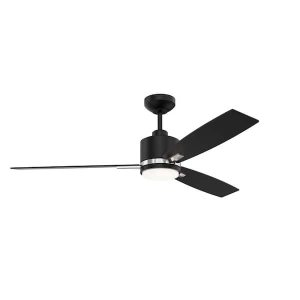 Kendal Lighting Nuvel 52 in. Outdoor Black and Satin Nickel Standard Ceiling Fan with True White Integrated LED with Remote Included