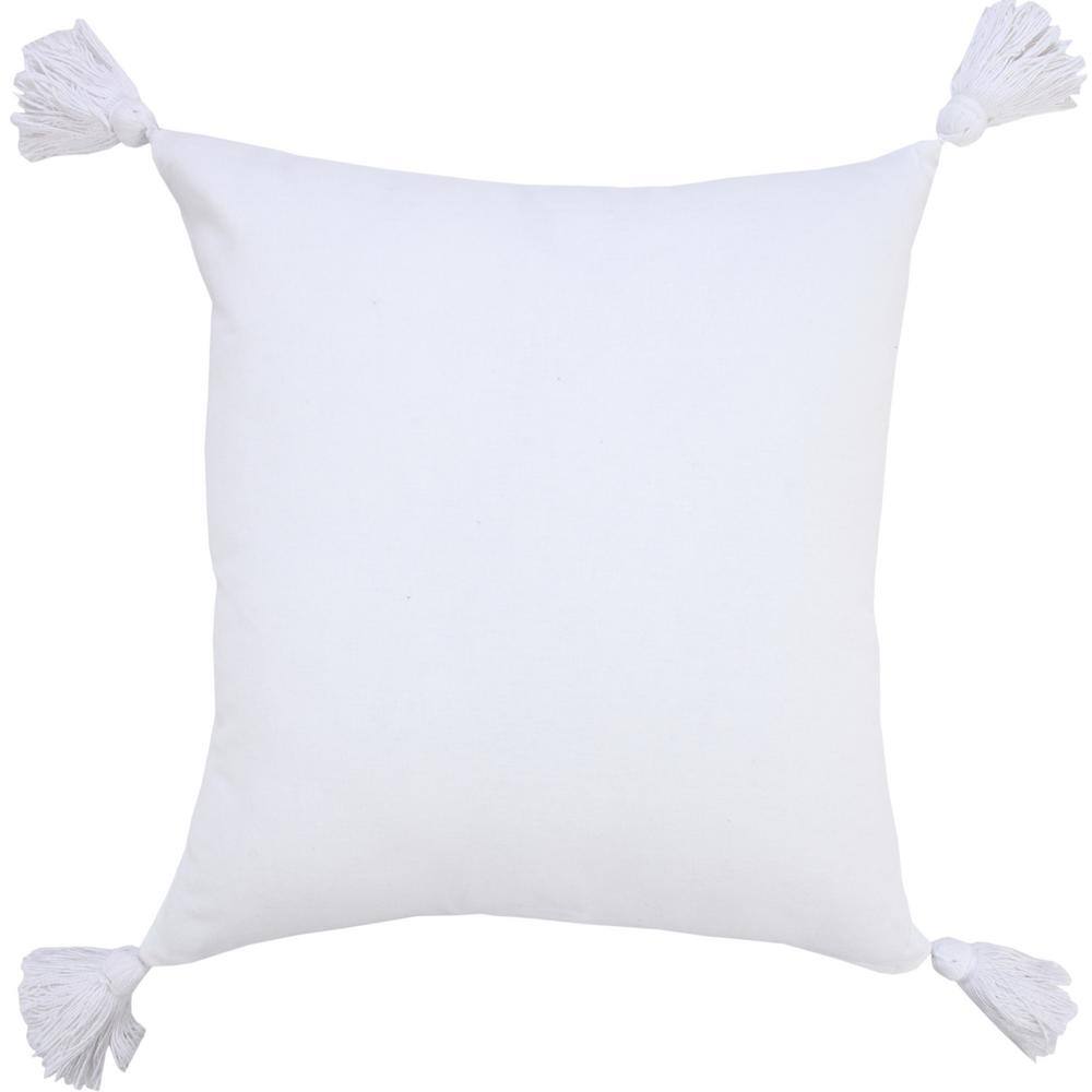 Gray and White Striped Cotton Square Throw Pillow with Tassels