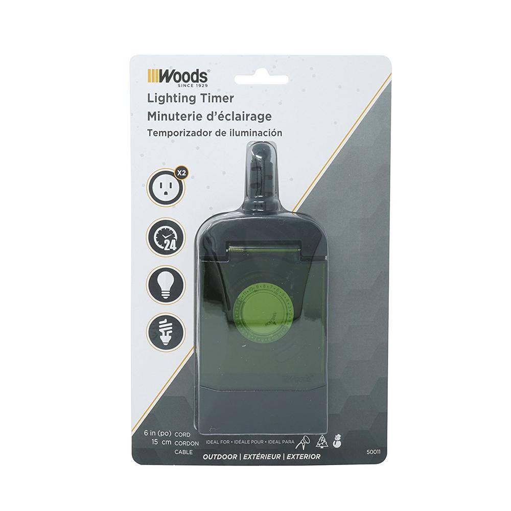 Black Outdoor Mechanical Timer with 2 Grounded Outlets