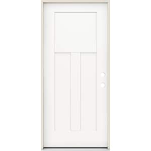 36 in. x 80 in. 3 Panel Left-Hand/Inswing Craftsman Modern White Steel Prehung Front Door
