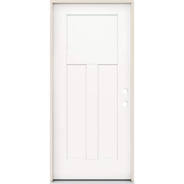 36 in. x 80 in. 3 Panel Left-Hand/Inswing Craftsman Modern White Steel Prehung Front Door